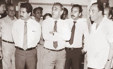 Raul Colmenares Ossa, Eustorgio Colmenares Baptista, director Emérito de La Opinión, José Eustorgio Colmenares Ossa, director de La Opinion, y el excandidato a la Presidencia de Colombia Álvaro Gómez Hurtado. Archivo