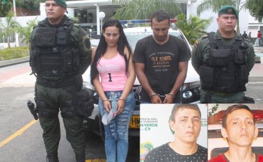 Deinin Marilyn Hernández y Jesús Hernando Carrascal fueron detenidos en la glorieta de la Terminal de Transportes. Minutos después arrestaron a Jesús David Ulcue Zapata, ‘El Caleño’; y a Rafael Elías Rivera Piñeres, ‘El Veneco’. Policía Nacional