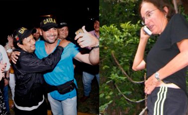 Carlos Melo y Diego D’Pablos, corresponsales de Noticias RCN, en Norte de Santander, se abrazan al ser recibidos por sus familiares. Salud Hernández, periodita colombo-española. Archivo