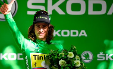 El eslovaco Sagan, uno de los grandes nombres de esta edición y líder de la regularidad, demostró otra de sus fortalezas, el esprint. AFP