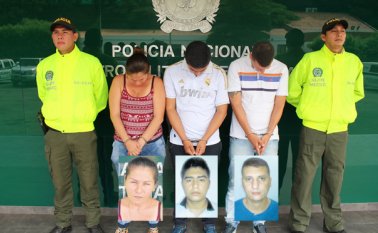 Silvia Susana Rozo Daza, Deiby Jordán Rozo Daza y Carlos Andrés Marín Loaiza fueron capturados junto a un adolescente. Policía Nacional