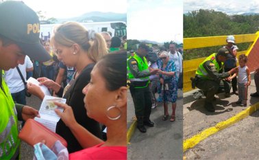 Los efectivos mantienen un dispositivo de seguridad, acompañamiento y orientación a las miles de personas que a diario cruzan la frontera. Policía Nacional