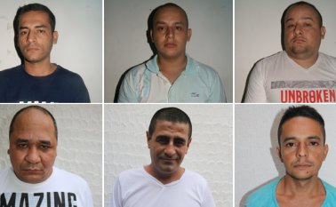 Arriba: Jhon Fredy Acuña Tarazona, Josua Iván Pablos Camargo y Jesús Alberto Forero Ángel, fueron detenidos en el centro. Abajo: Celimo Antonio Alzate Hernández, Jairo Manuel Andrade García y José Jacobo Contreras Ochoa. Cortesía