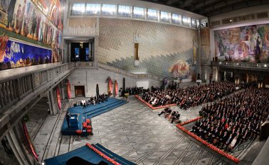 Juan Manuel Santos dio su discurso ante cerca de mil personas que asistieron a la ceremonia. AFP