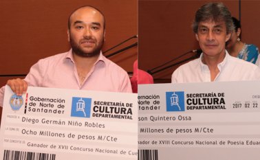 en la torre del reloj los ganadores recibieron de parte del secretario de Cultura del departamento, César Ricardo Rojas, un cheque por $8 millones. Obando