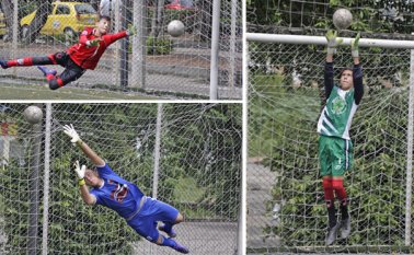 Andrés Felipe Durán Macías (arriba), perteneciente a la escuela Simplemente futbol. Cristian Andrey Marín Morantes (abajo) de 16 años pertenece al escuela Talento Motilón y Daniel Felipe Morantes Pretelt (derecha) de 15 años, pertenece a la escuela futbolística Estrella Roja y negra. Mario Caicedo