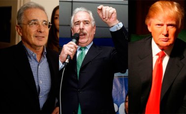 El expresidente Álvaro Uribe (izquierda) se abstuvo de hacer un nuevo pronunciamiento sobre la reunión con Trump (derecha) y Pastrana (centro). Archivo