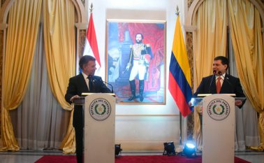 Santos destacó la presencia de militares paraguayos en la misión de observadores de las Naciones Unidas que verifica el cumplimiento del acuerdo de paz con las Farc. AFP