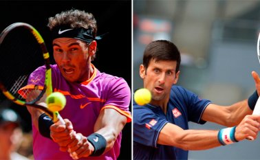 Los tenistas Nadal (izquierda) y Djokovic derrotaron a Nicolás Almagro y Fabio Fognini, respectivamente. AFP y AP