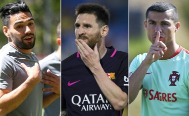 Radamel Falcao, Lionel Messi y Cristiano Ronaldo. AFP