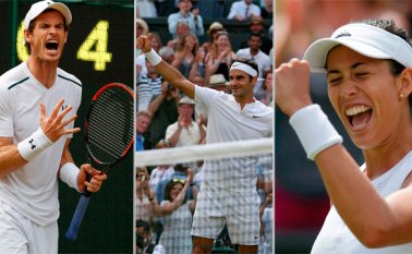 Andy Murray, Roger Federer y Garbiñe Muguruza celebraron su pase a los cuartos de final. AFP