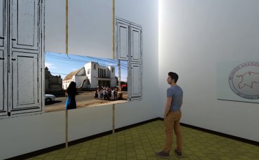 Perspectiva de cómo quedará la muestra en la Quinta Teresa. En la imagen se aprecian obras de Jordi Colomer (España) y de Antonio Caro (Bogotá). Cortesía