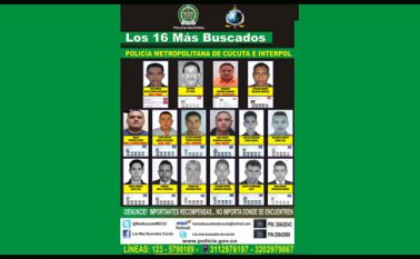 Volante de ‘Los 16 más buscados’ suministrado por la Policía Metropolitana de Cúcuta. Archivo