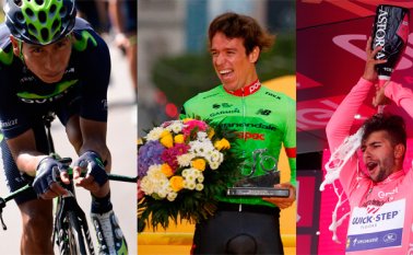 Quintana (izquierda) y Urán (centro) fueron subcampeones del Giro de Italia y del Tour de Francia de este año, respectivamente. Archivo