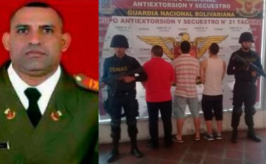 A la izquierda, el uniformado asesinado Pedro Manuel Hernández. A la derecha: los 3 capturados. La Nación