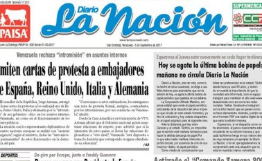 El diario La Nación, de Venezuela anunció que dejará no circulará el miércoles por falta de papel y que esperan que ene las próximas horas se de un reabastecimiento del mismo Tomada de internet