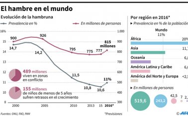 155 millones de niños menores de 5 años sufren un retraso de crecimiento debido al hambre. AFP