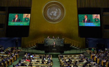 El presidente Juan Manuel Santos en la anterior Asamblea General de la ONU. Archivo