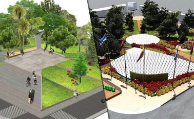 Entre estas dos opciones de diseño, los toledanos deciden cuál será el reemplazo del parque central del municipio. Cortesía