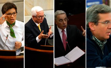 Los senadores Claudia López, Jorge Enrique Robledo, Álvaro Uribe y Germán Varón fueron algunos de los que protagonizaron el acalorado debate. Archivo