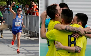 Jeisson Suárez celebra al finalizar la media maratón masculina. La Selección Colombia de fútbol sala consiguió el último oro de las competencias. Colprensa