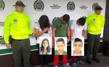 Karen Tatiana González Benavides, Roberto Carlos López Castillo y Brayan Eduardo González Ramírez son señalados de robar taxis para desguazarlos y venderlos por partes. Policía Nacional