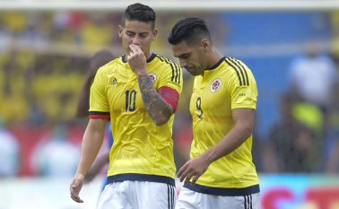 James Rodríguez y Falcao, futbolistas colombianos. AFP