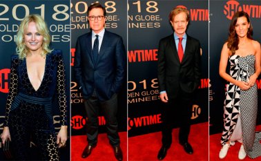 Malin Akerman, Stephen Colbert, William H. Macy y Frankie Shaw. AFP