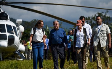Antonio Guterres, Secretario General de las Naciones Unidas, estuvo de visita en Mesetas (Meta), donde está instalada una zona territorial de capacitación y reincorporación de exguerrilleros de las Farc. Raúl Arboleda / AFP