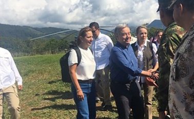 El secretario general de la ONU, Antonio Guterres, visitó la zona territorial de Capacitación y Reincorporación de Buenavista, ubicada en el municipio de Mesetas. Colprensa