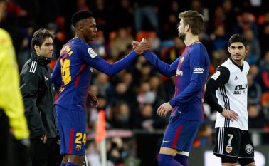 "Estoy feliz por debutar y pasar a una gran final", dijo Mina a la televisión del Barça. Tomada de Twitter @FCBarcelona