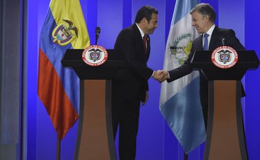 Durante el encuentro el presidente de Guatemala, Jimmy Morales expresó al presidente Juan Manuel
Santos su voluntad para ingresar en la Alianza del Pacífico.  Archivo de La Opinión