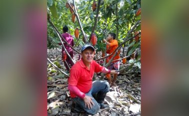 Jhon Jeiner Herrera, es uno de los productores más activos de cacao en Hacarí. Este producto se desarrolla principalmente en los corregimientos Mesitas, Las Juntas y San José del Tarra. Cortesía