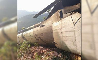 Así quedó el helicóptero del Ejército, tras la explosión de un artefacto en la vereda Llana Alta, en Teorama. Especial