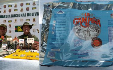 El general José Alfredo Noroño Torres, jefe de la zona operativa de Defensa Integral (Zodi) Táchira. Estos empaques servirían para el envasado de 205 mil unidades de productos. Cortesía