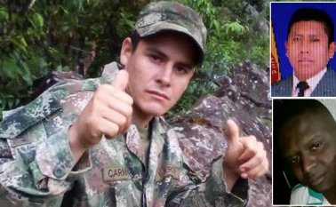El soldado regular Juan David Cardona Jaramillo fue detenido. (Arriba) Alexander Tique Colo y Jhon Lucumí Lucumí (abajo) son las víctimas. Cortesía