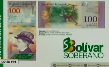 El nuevo bolívar será llamado 'Bolívar Soberano', así será el de 100 Bs. Tomada de Twitter