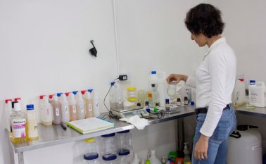 Cosmogreen tiene un laboratorio especializado y la meta es producir cien mil litros de detergentes mensuales. Alfredo Estévez / La Opinión
