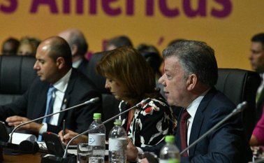 El presidente Juan Manuel Santos en la VIII Cumbre de las Américas que se dio en Lima, Perú. Colprensa