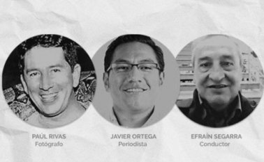 El fotógrafo Paúl Rivas, el periodista Javier Ortega y el conductor Efraín Segarra, del diario ecuatoriano El Comercio, secuestrados y asesinados por un grupo disidente de las Farc. Archivo