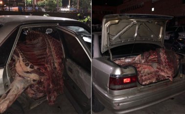 A la mercancía como el auto se les aplicó la medida cautelar de aprehensión, siendo avaluada la carne en cerca de 15 millones de pesos y el auto en 2 millones de pesos. Policía Nacional