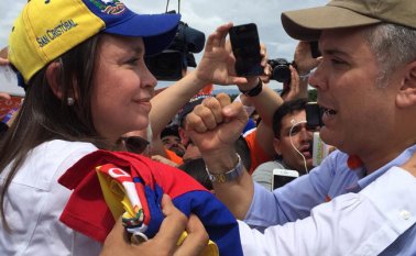 La exdiputada venezolana y líder opositora María Corina Machado, quien expresó su respaldo a Duque de cara a la segunda vuelta presidencial, prevista para el 17 de junio. Tomada de Twitter @VenteAragua