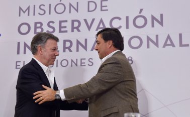 Santos instaló, ayer, la Misión de Observación Internacional que acompañará la jornada electoral de mañana. Presidencia