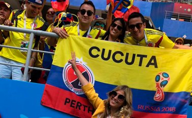 Andrea Guerrero, presentadora cucuteña se encuentra en Rusia apoyando a la selección Colombia. Cortesía