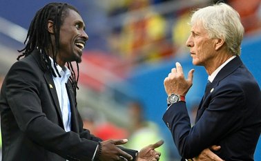 Aliou Cisse y José Néstor Pékerman, técnicos de las selecciones de Senegal y Colombia, respectivamente. AFP