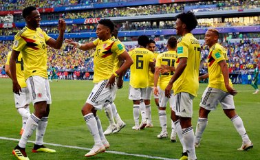 Selección Colombia celebra su triunfo. AFP