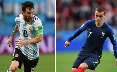 Lionel Messi jugador del Barcelona, y Antoine Griezmann jugador del Atlético de Madrid. AFP