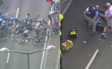 Momentos de angustia se vivieron luego de la caída en que se vio involucrado el colombiano. Captura de video