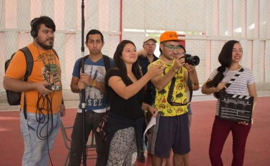 Equipo de producción del cortometraje Francisco. A la derecha, Ruth Carolina Aparicio Fontalvo. Cortesía