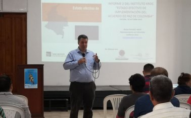 Borja Paladini, Representante en Colombia del Instituto Kroc, presentó el segundo informe de implementación del acuerdo de paz, el cual estaría en un 66 por ciento de compromisos con algún índice de progreso. La Opinión